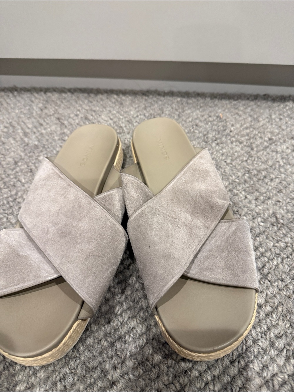 Vince Women's Crisscross Slide Sandals in Light Gray suede